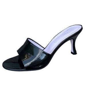 Ramon Tanza Patent Leather Heeled Slide Sandals in Deep Green